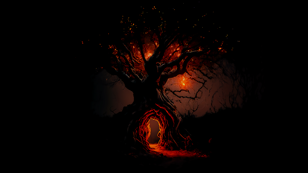 Black Wallpaper 4K for PC: Magical Tree AI Generated Illustration 
