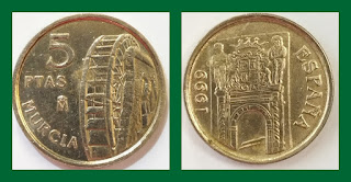 S17 SPAIN 5 PESETAS COMMEMORATIVE COIN XF 1999