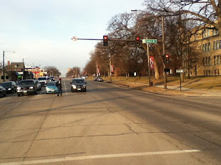 crossing-eye view of six lane street