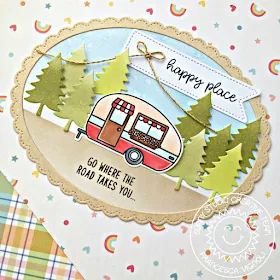 Sunny Studio Stamps: Happy Camper Fancy Frames Oval Shaped Happy Place Card by Franci Vignoli