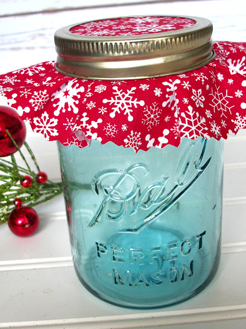 red snowflake christmas jam jar covers