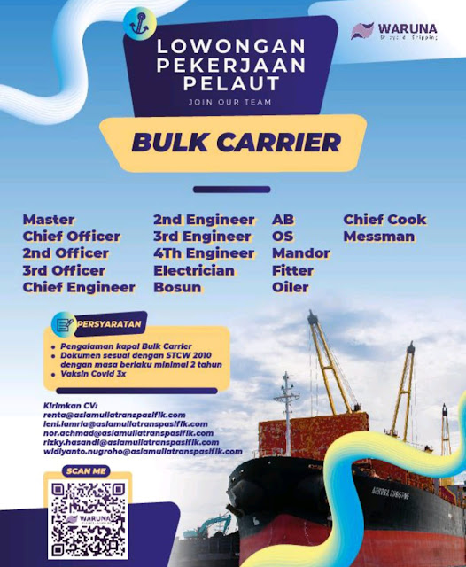 Loker PT. Waruna Shipping for Bulk Carrier September 2023