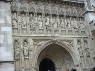 Decorative statues in front of Westminster Abbey, London, England