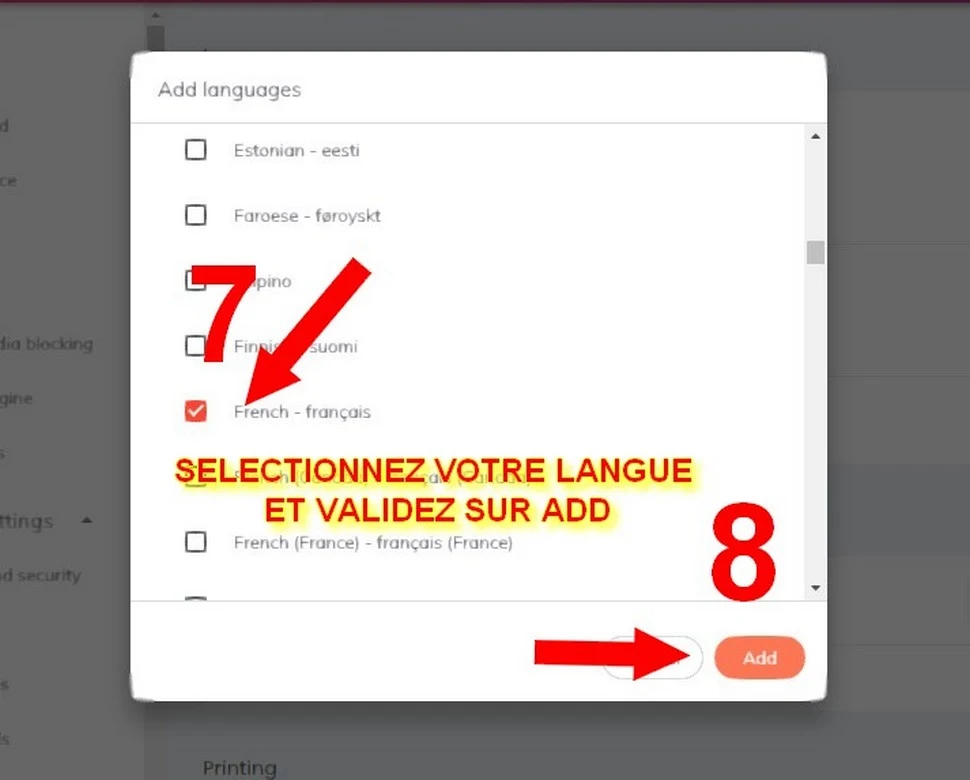 Selectionnez votre langue.