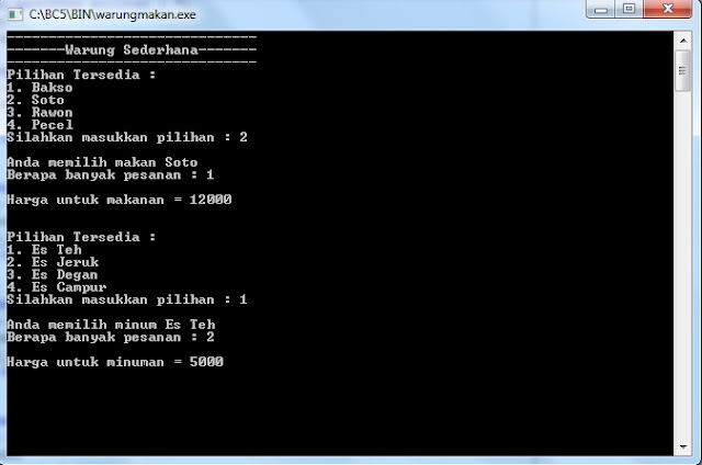 Contoh Program C++ Warung Sederhana Menggunakan Borland C++