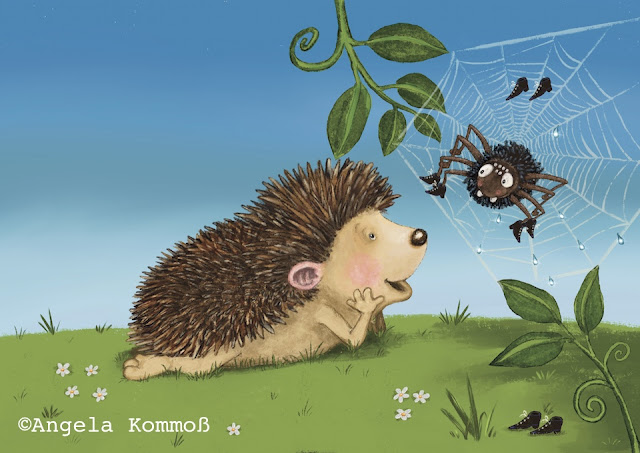 Igel, Spinne, Der Igel der wissen wollte wieviele Stacheln er hat, Kinderbuchillustration