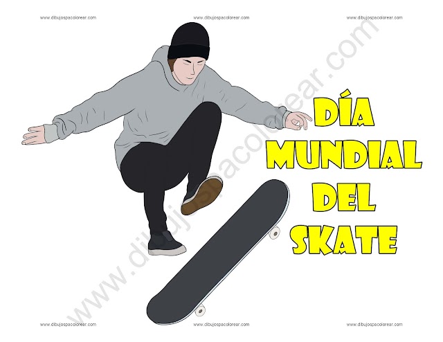 Día Mundial del Skate dibujo a color y para colorear