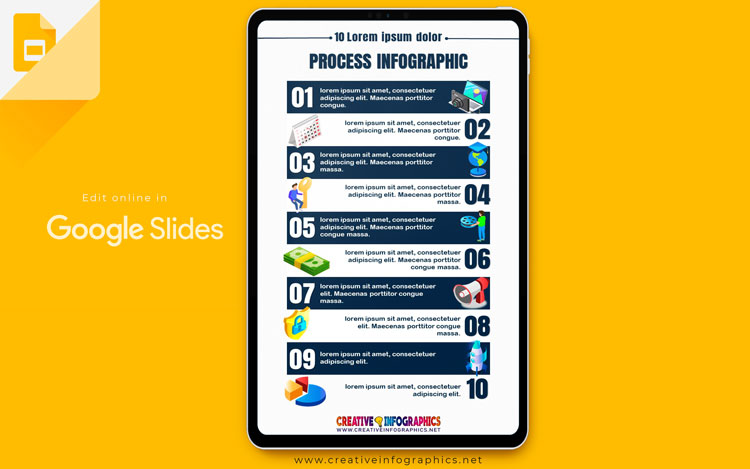 Google Slides template for 10-step process infographics