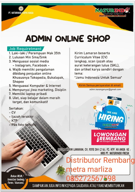 Lowongan Kerja Admin Online Shop Herbal Naturindo Rembang