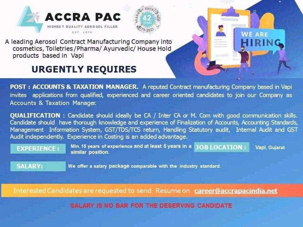Job Availables,Accra Pac Job Vacancy For Account & Taxation Manager
