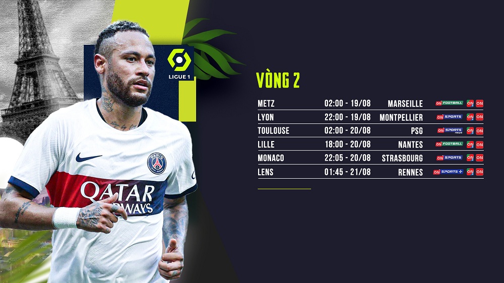 Lịch trực tiếp vòng 2 giải VĐQG Ligue 1 trên VTVcab