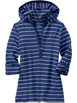 blue and white striped hooded shirt