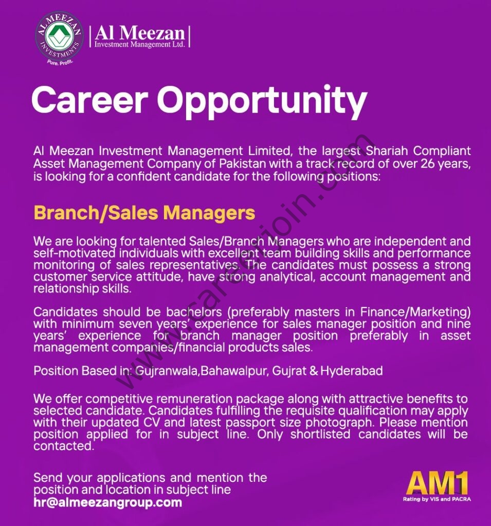 Al Meezan Investment Management Ltd Jobs August 2021