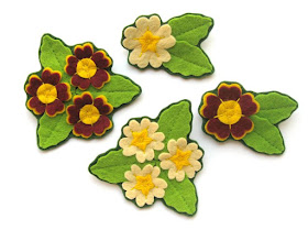 Felt primrose and auricula brooches