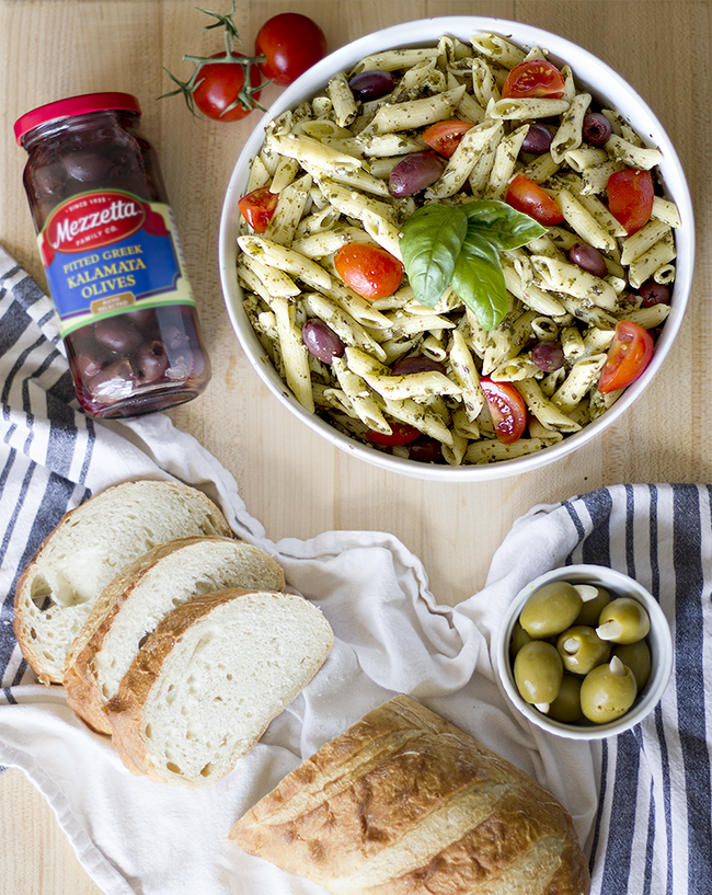 Pesto Penne with Olives and Tomatoes