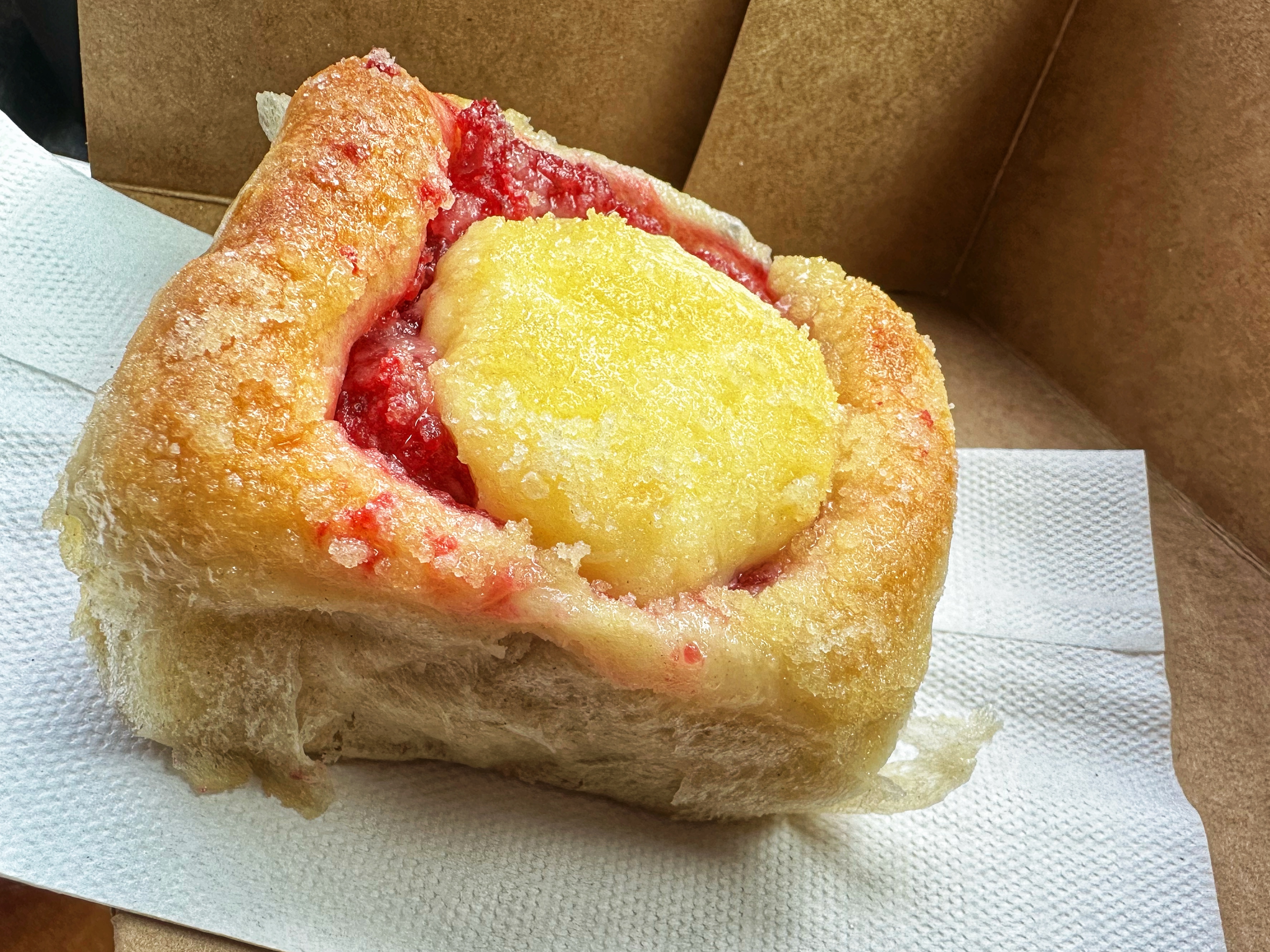 strawberry cream cheese kolache sweet pastry from the Czech Stop in West, Texas