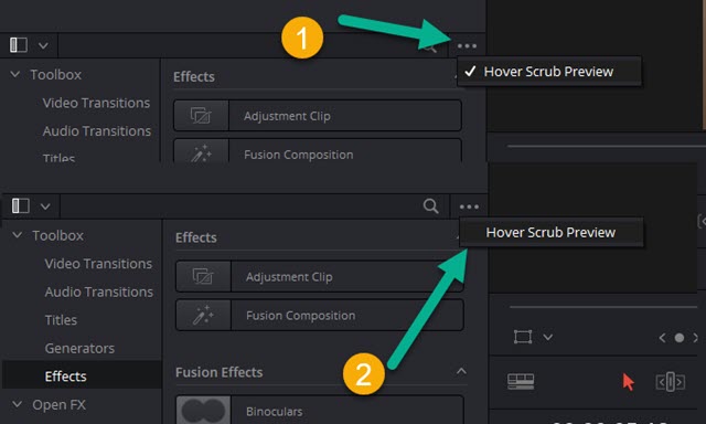 deflaggare hover scrub preview