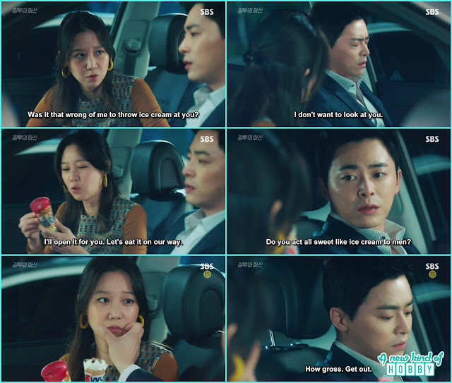  na gave the icecream cone to hwa shin as a bribe to go with her to th ehospital for radiation and hwa shin rub the ciecream on na ri's lips and ask her to get out from his car - Jealousy Incarnate - Episode 11 Review (Eng Sub) 