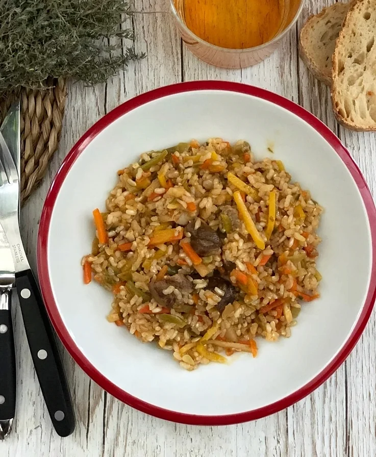 Arroz integral con verduras y setas