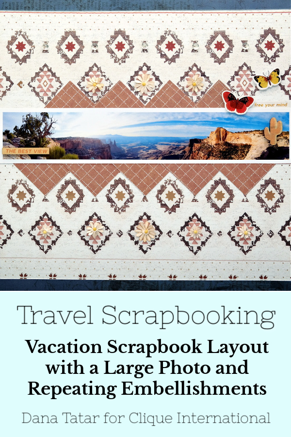 Southwest USA National Park Panoramic Photo Vacation Scrapbook Layout with Repeating Embellishments