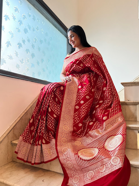 Red Banarasi silk saree