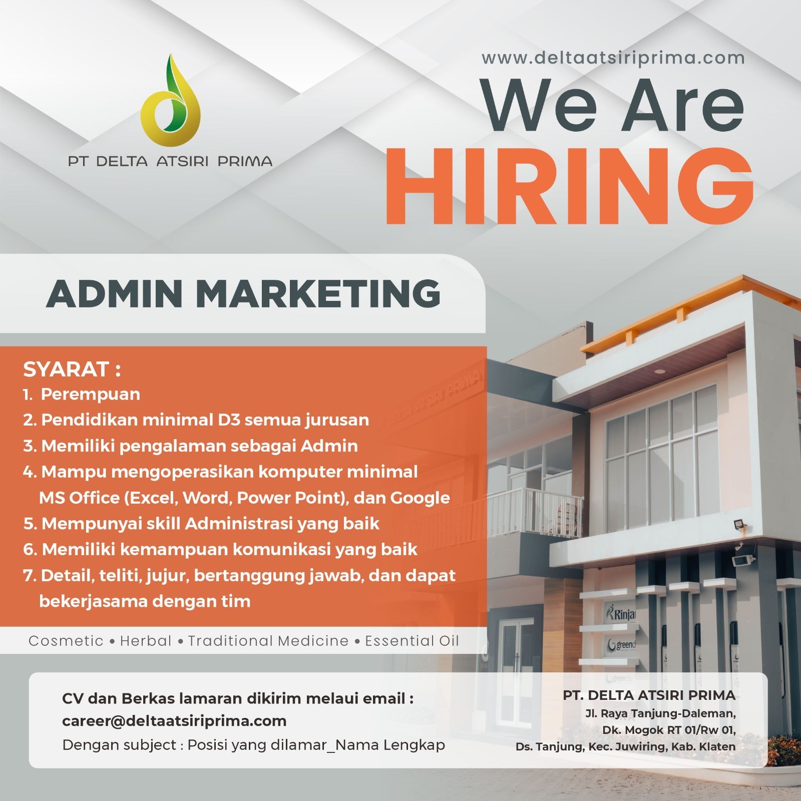 Loker Klaten Bulan November 2024 di PT Delta Atsiri Prima