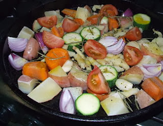 skirret roots among vegetables for roasting