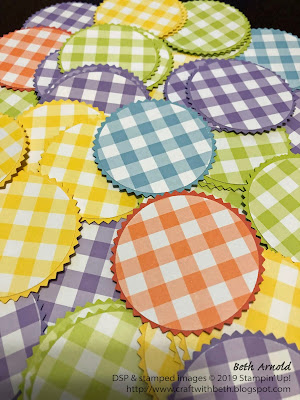 Craft with Beth: GIngham Gala DSP Designer Series Paper Circle Punch Classic Label Punch Starburst Punch Easter Spring Treat Holder OnStage Joining Promotion Pearl Basic Jewels Dove Chocolate