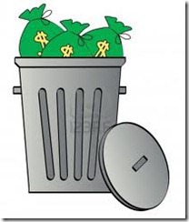 garbage can of money