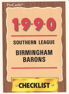 Birmingham Barons 1990 checklist card