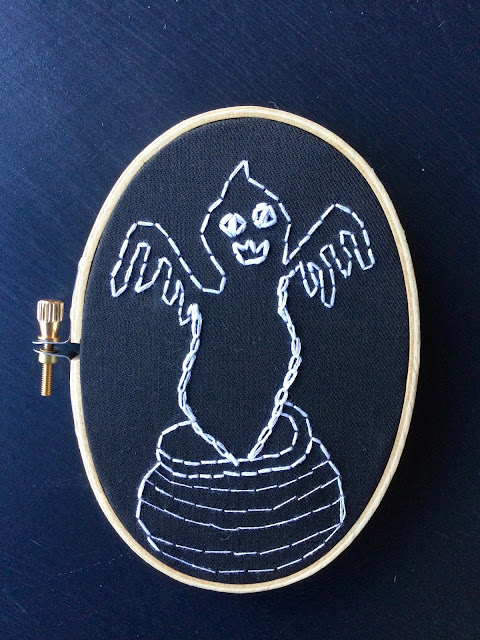 stitch this in your style sewing challenge, embroidery, sewing, needle and thread, embroidery thread, DMC thread, ghost, monsters, Halloween, Halimaw sa Banga, blah to TADA, sewing crafts, fabric crafts,