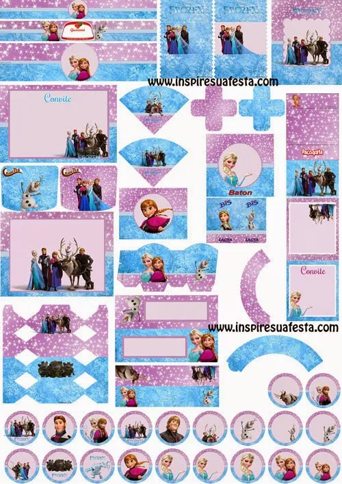 Free Printable Frozen in Lilac and Light Blue Kit.