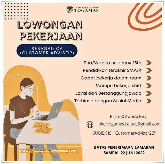 Loker Bandung Customer Advisor Toko Buku Toga Mas