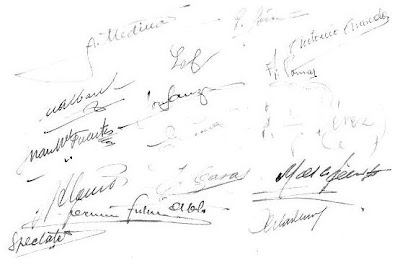 Firmas de los participantes en el Torneo Nacional de Ajedrez, celebrado en Madrid en 1943