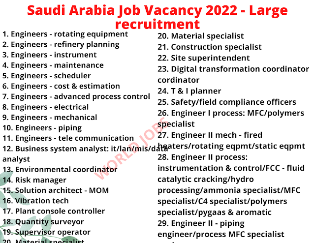 Saudi Arabia Job Vacancy 2022 - Large recruitment