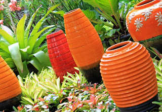 ceramic pots, tropical garden, pots as decor