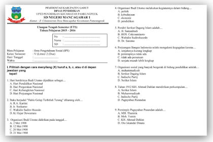 Latihan Soal-Soal UTS Kelas 5 SD/MI Semester 2 Tahun Pelajaran 2015/2016