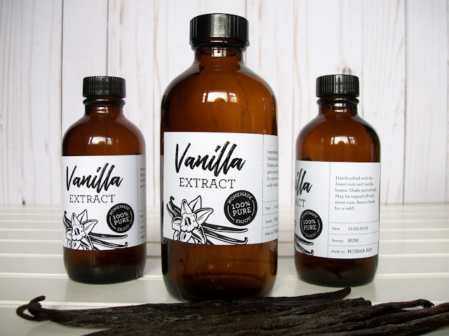 Custom Black & White Vanilla Extract rectangle bottle labels