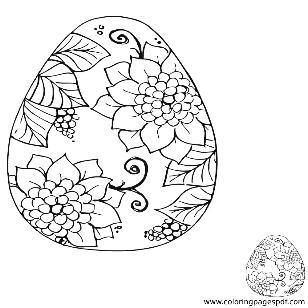 Coloring Page Of An Easter Egg With Flowers