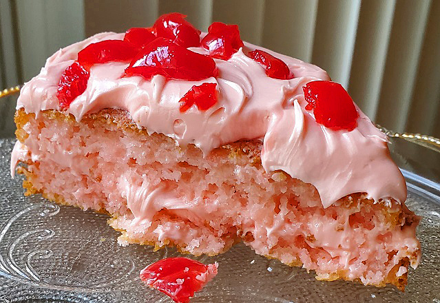 cherry cake with cherry frosting for Valentine's Day