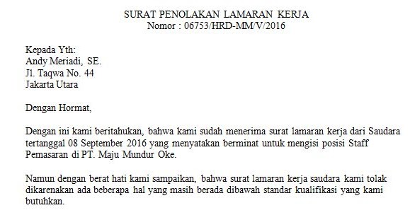 Surat Penolakan Pesanan Yang Baik Dan Benar - contoh surat