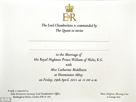 2011 royal wedding invitation. a royal wedding invitation