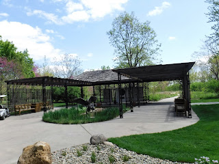 Extensive pergola and crane sculpture in Lauritzen Gardens