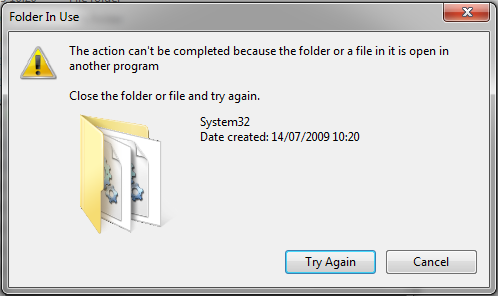 the action can't be completed because the folder or a file in it is open in another program