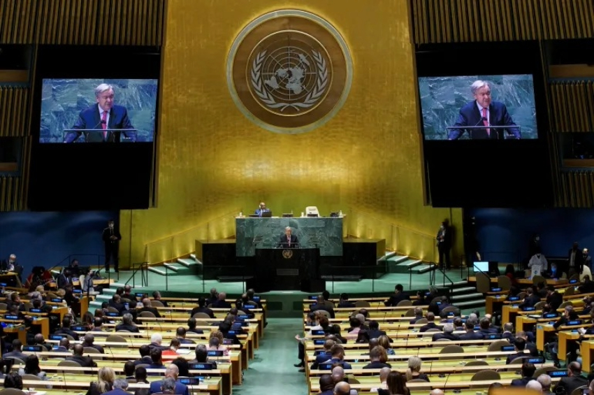 Secretário-geral das Nações Unidas, António Guterres, discursa na 76ª sessão da Assembleia Geral da ONU | Arquivo: Eduardo Munoz/The Associated Press