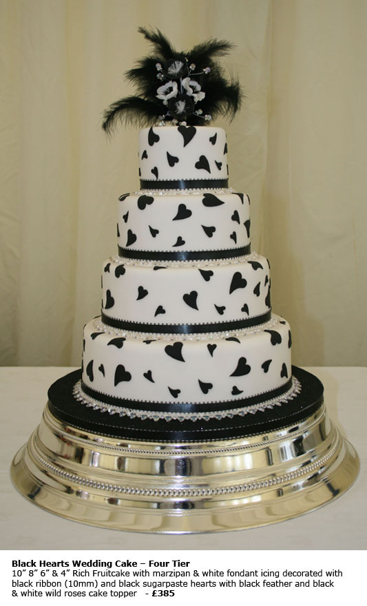 Black Hearts Wedding Cake Rich fruitcake with marzipan white fondant 
