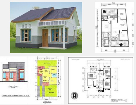 Denah rumah dengan 3 bilik tidur dan 2 bilik mandi type 