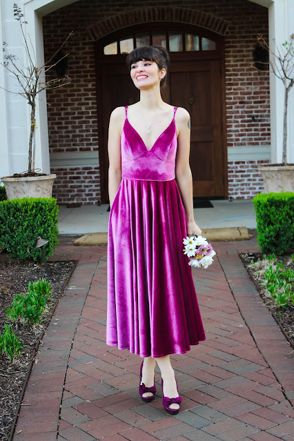 Tea Length Velvet Bridesmaid dress from Yelure