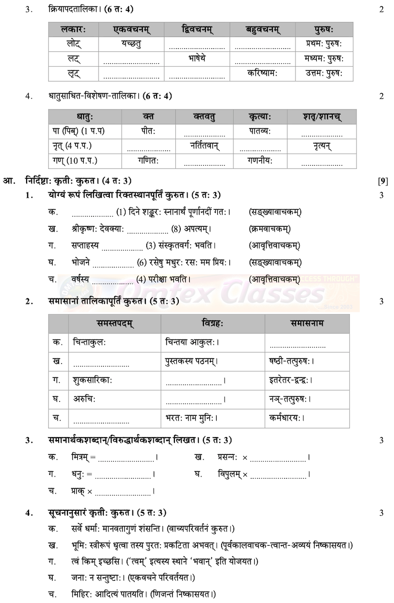 SSC Sanskrit Question Paper 2020 - March - English Medium - Std 10th Maharashtra Board