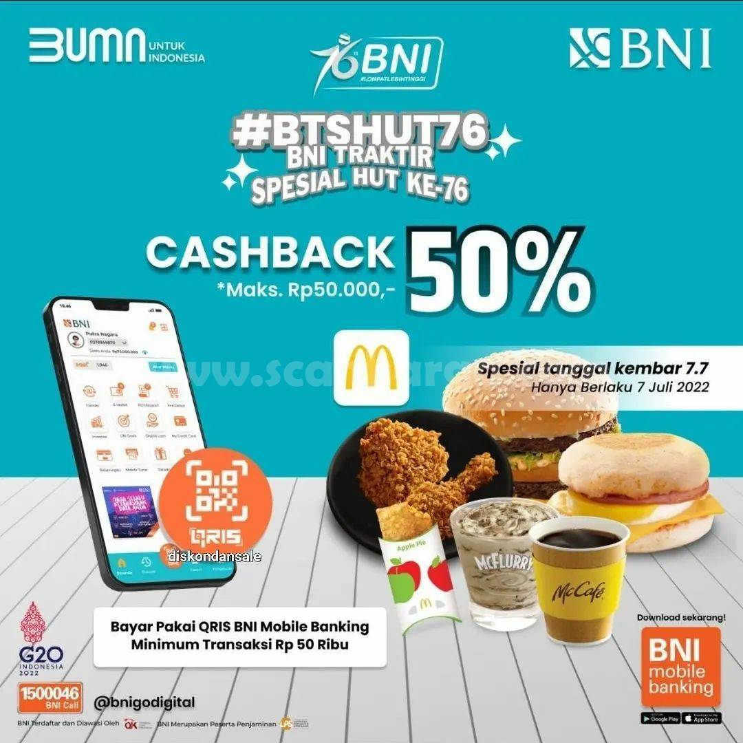 Promo McDonalds HUT BNI 76 - Cashback hingga 50%